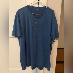 Casual Blue button down T-Shirt for Men XXL Henley style men’s shirt